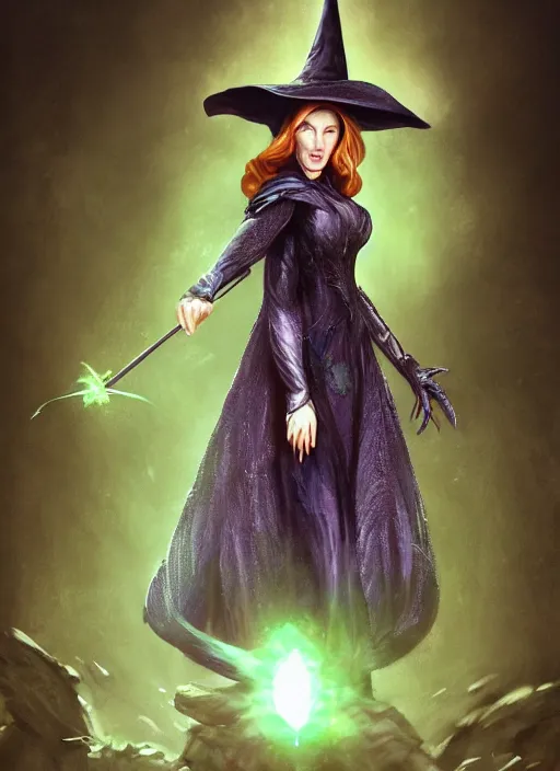 Image similar to beautiful female wicked witch, cate blanchett as the wicked witch of the west, full body character concept, armor, super powers, fantasy, intricate, elegant, highly detailed, digital painting, artstation, concept art, shining, sharp focus, illustration, art by stanley lau