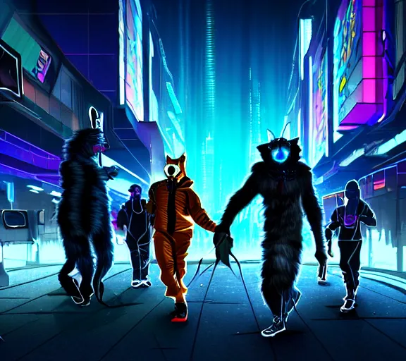 Image similar to high - resolution photograph from a cyberpunk era furry fandom convention ( midwest furfest 2 0 4 7 ), taking place after the genetic revolution and quantum singularity. photorealistic.