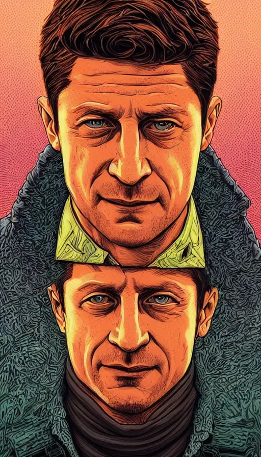 Image similar to zelensky portrait by dan mumford, josan gonzalez