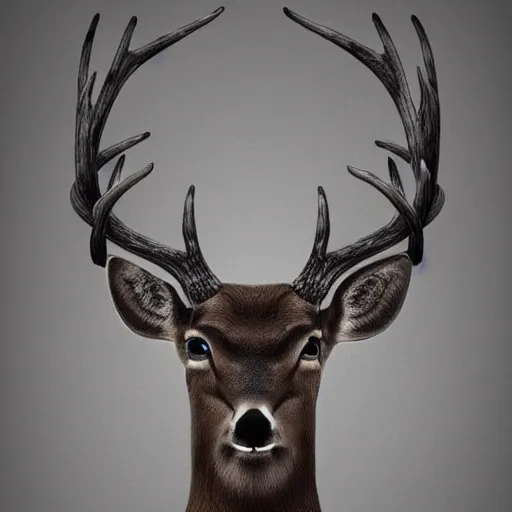 Image similar to a upper body portrait of a deer lord with monocle and top hat, intricate detail, digital art, trending on artstation