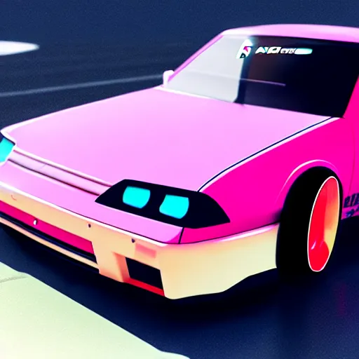 Image similar to a drift car in the style of a 90s anime