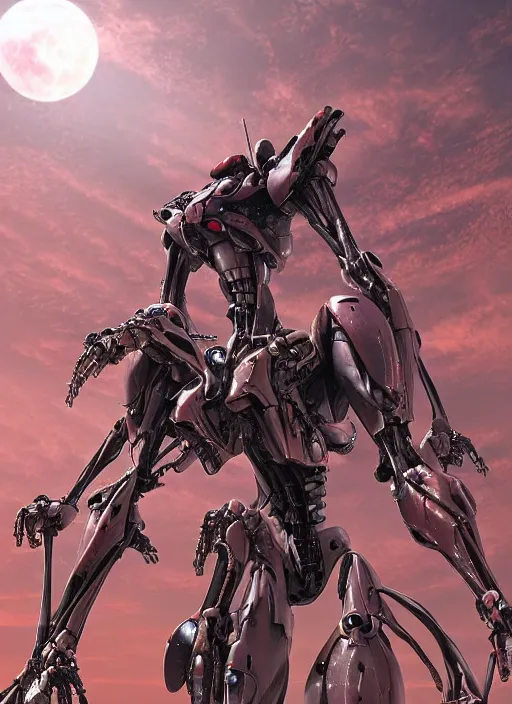 Image similar to mecha Evangelion by Yoshitaka Amano, by HR Giger, biomechanical, 4k, hyper detailed, hyperrealism, anime, a Blood Moon rising on a Broken World, deviantart, artstation