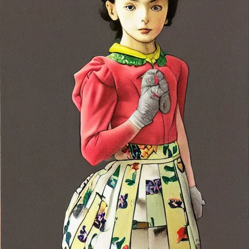 Prompt: little girl wearing an gucci's outfit. art by hirohiko araki, inspired by balthus, highly detailed, realistic,