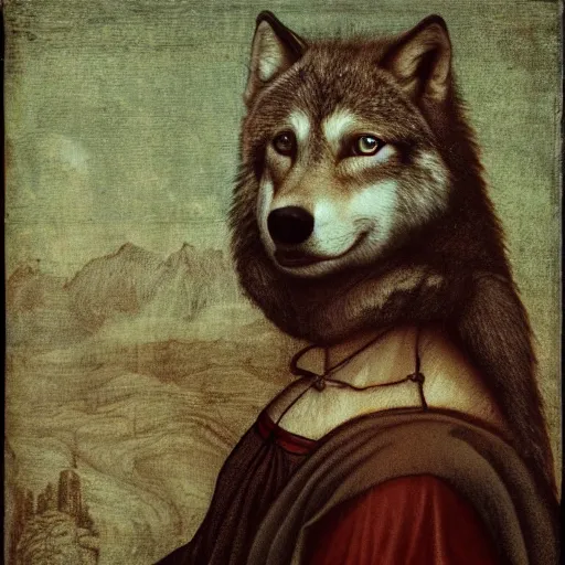 Image similar to potrait of retarded wolf, da vinci