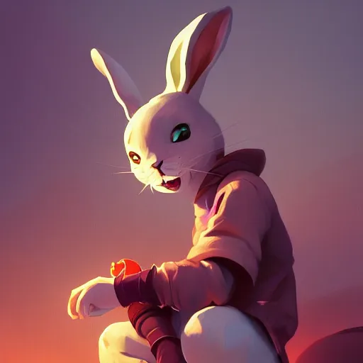 Image similar to anthropomorphic rabbit hacker, Video game character design , 2d game fanart behance hd by Jesper Ejsing, by RHADS, Makoto Shinkai and Lois van baarle, ilya kuvshinov, rossdraws global illumination