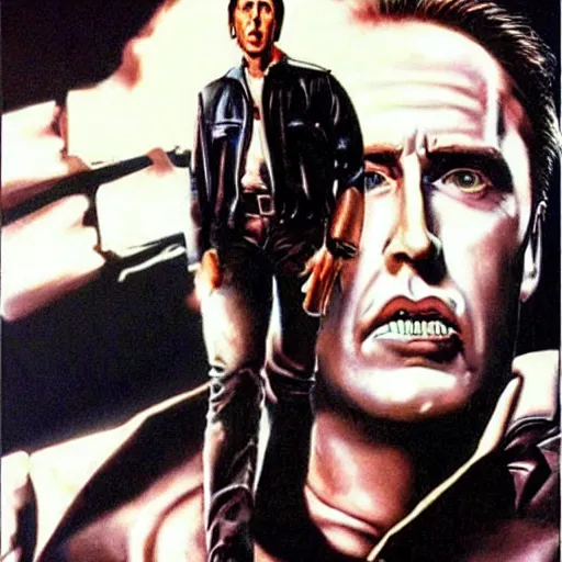 Image similar to nickolas cage as the terminator, ultra realistic, highly detailed