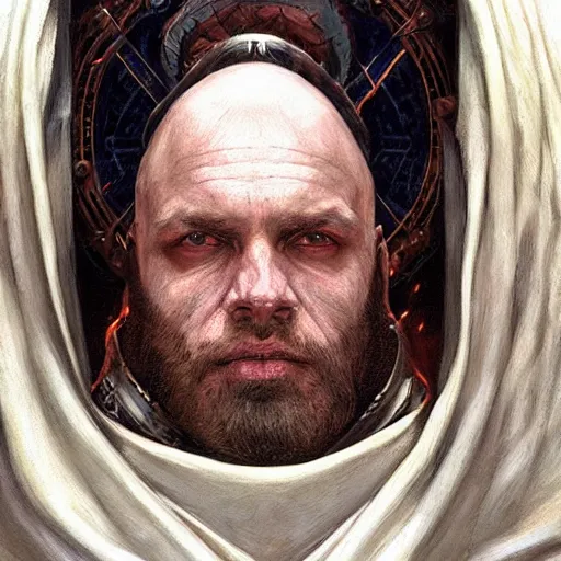 Cultist wearing white robes, fantasy closeup portrait Stable Diffusion OpenArt