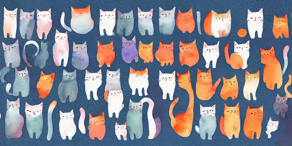 Prompt: watercolor illustration style, cute! cats!!! select different toys, inspiring art