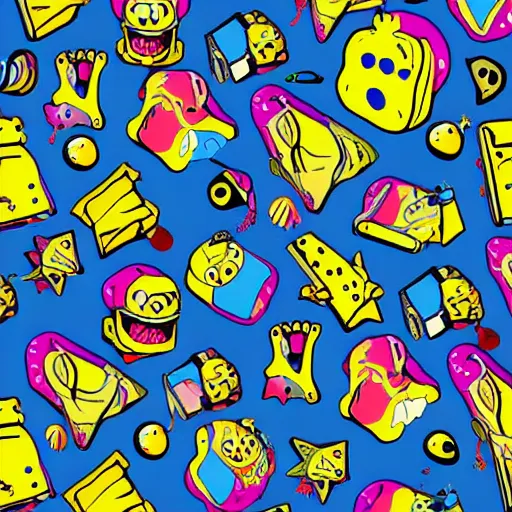 Image similar to artgerm, psychedelic laughing cybertronic spongebob, rocking out, headphones dj rave, digital artwork, r. crumb, svg vector