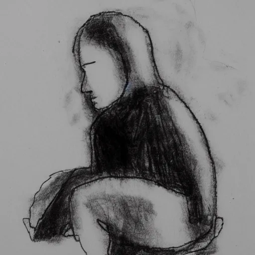 Image similar to despondency, black and white, ink sketch