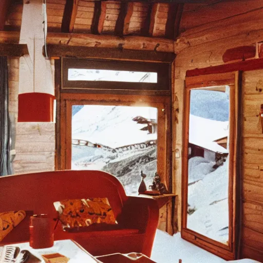 Image similar to a 3 5 mm kodachrome photo of a cozy cabin in the swiss alps in the 1 9 5 0's