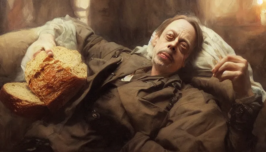 Image similar to beautiful portrait of steve buscemi as a load of bread, art by anders zorn, wonderful masterpiece by greg rutkowski, beautiful cinematic light, american romanticism thomas lawrence, greg rutkowski