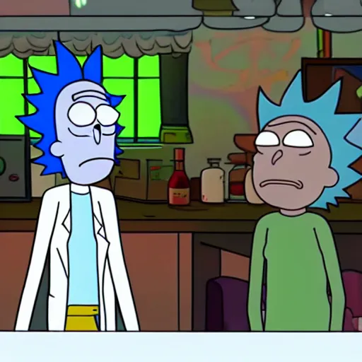 Prompt: still frames from the Rick and Morty Rick Potion #9 episode,