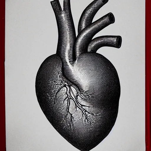 Prompt: drawing of a heart from an anatomy textbook