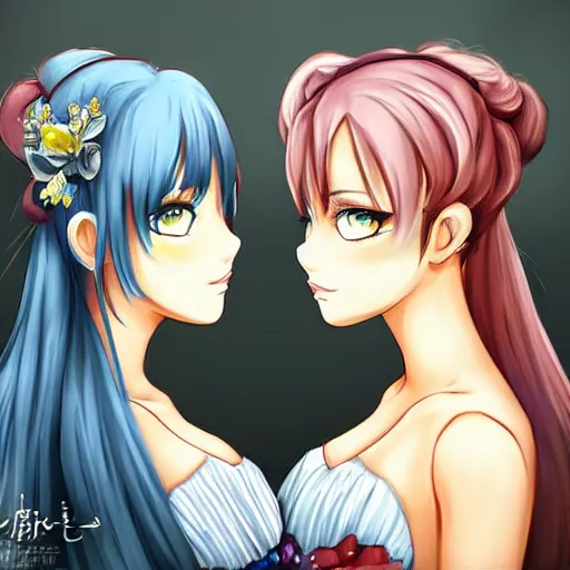 Prompt: a serious stare down between two beautiful maids standing face to face, detailed anime art