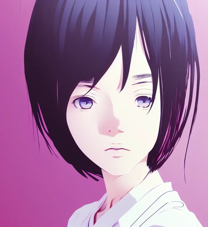 Image similar to anime visual, a young woman with white here in her room interior, cute face by ilya kuvshinov, yoshinari yoh, makoto shinkai, katsura masakazu, dynamic perspective pose, detailed facial features, kyoani, rounded eyes, crisp and sharp, cel shad, anime poster, ambient light