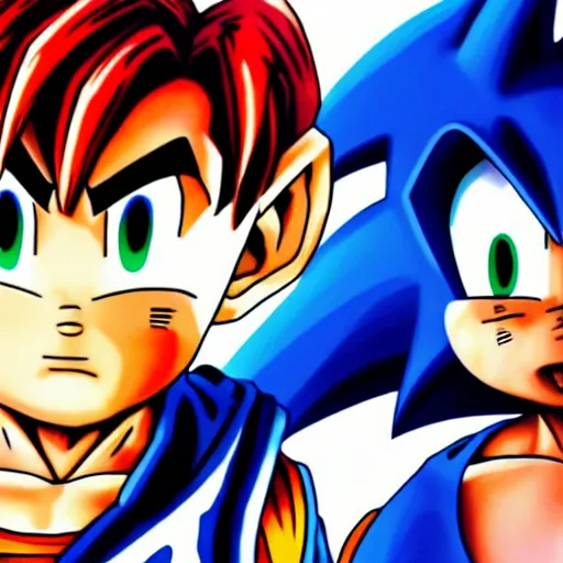 Image similar to ultra realistic portrait painting of a fusion of sonic and goku, art by akira toriyama, 4 k, dragon ball, artstyle, cel shaded, highly detailed, epic lighting