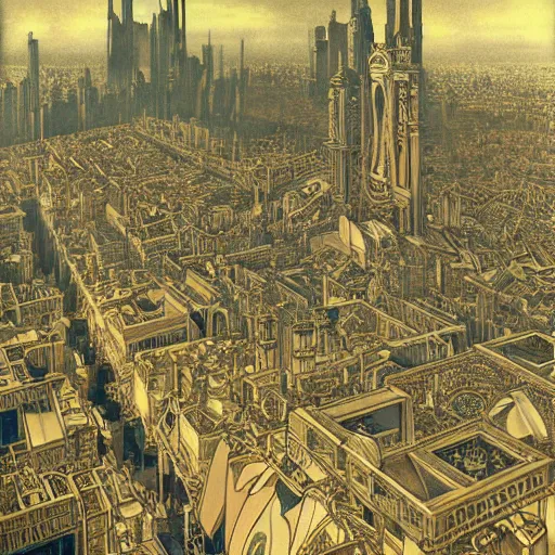 Image similar to high detail aerial photography of blade runner style city, intricate, elegant, highly detailed, gothic style, smooth, sharp focus, illustration, art by alphonse mucha