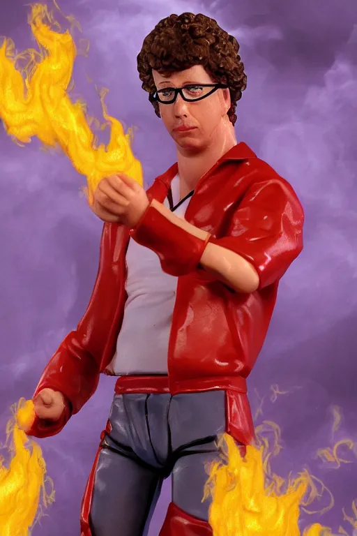 Prompt: detailed illustration, napolean dynamite as a 1 9 8 0 s wrestling action figure, ultra realistic, dramatic lighting, thick black swirling smoke tornado, artstation