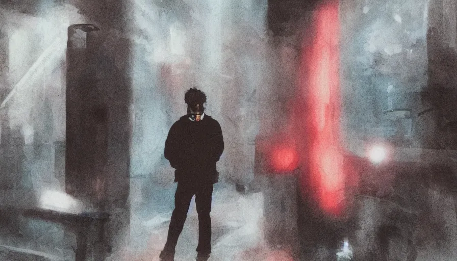 Image similar to the weeknd with drake by studio ghibli, digital art, sharp focus, 4 k, ambient lighting, foggy, neon