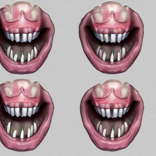 Image similar to poorly rendered 3 d set of teeth