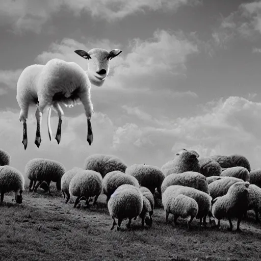 Image similar to sheep withou arms and legs in the sky