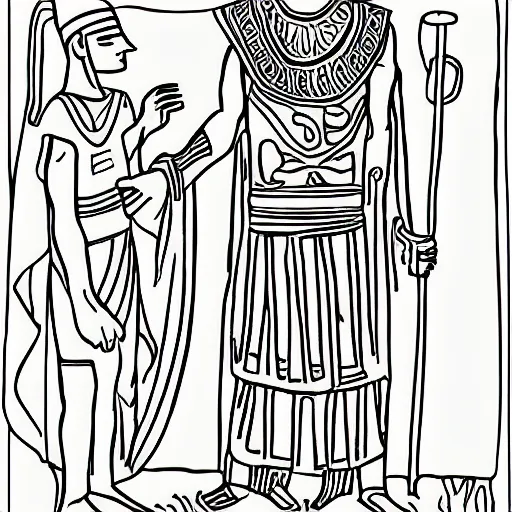 Prompt: children's coloring book page of a 30 year old man in ancient Canaanite clothing, simple line art