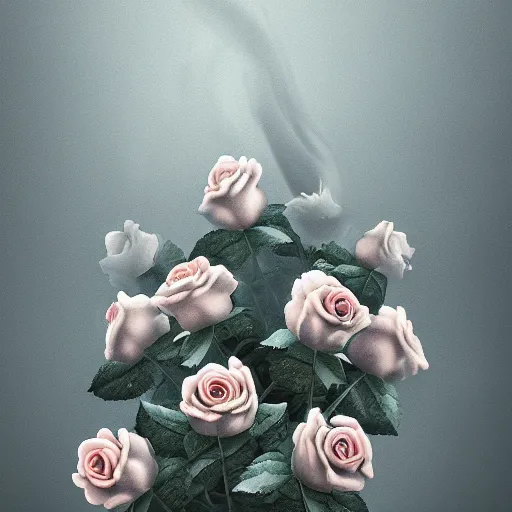 Prompt: Roses made from puffs of smoke, hazy, atmospheric, inspiring, digital art, award winning, artstation,