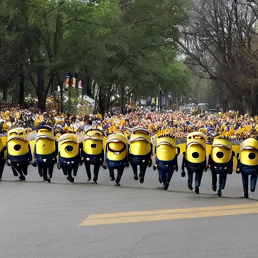 Prompt: Minions marching at Charlottesville with tiki torches