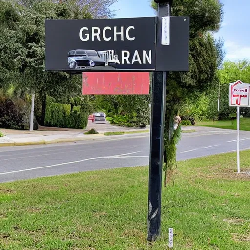 Image similar to a cardboard sign that says gxrch posted at a suburban street corner, photograph