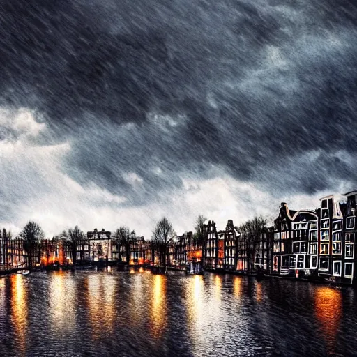 Prompt: amsterdam during a storm, very realistic, photorealistic, cinematic