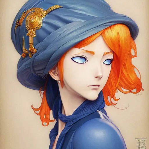 Image similar to intricately detailed vfx portrait of swedish nami from one piece by eiichiro oda, makoto shinkai, alphonse mucha, art by artgerm and greg rutkowski, best of behance, concept art, matte, sharp focus, orange hair, elegant, adolphe bouguereau, annie leibovitz, stanley kubrick, hdr,