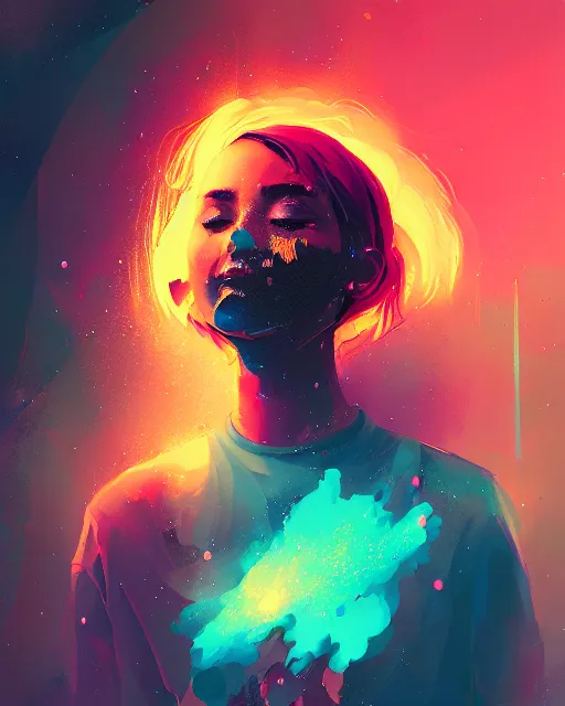 Prompt: liquid smoke beauty portrait, explosion of cosmic dust and sparkles, artgerm, ismail inceoglu, sylvain sarrailh