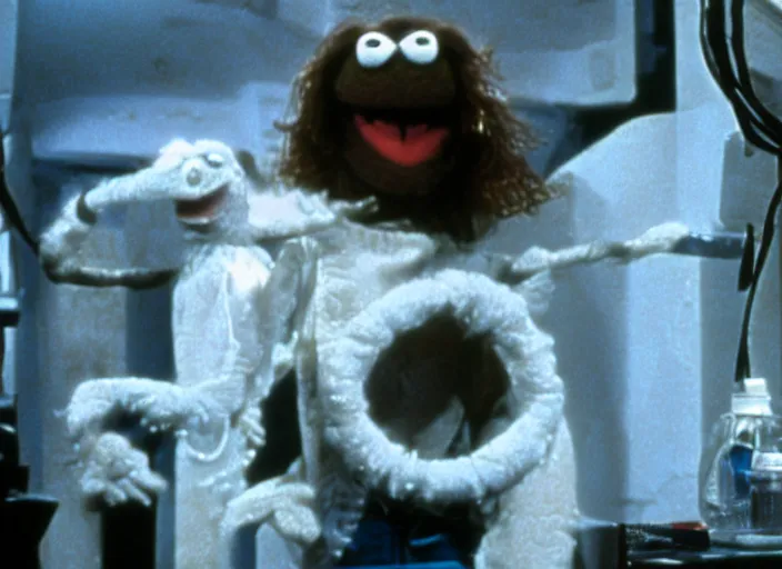 Prompt: scene from the 1 9 8 2 science fiction film muppet john carpenter ’ s the thing