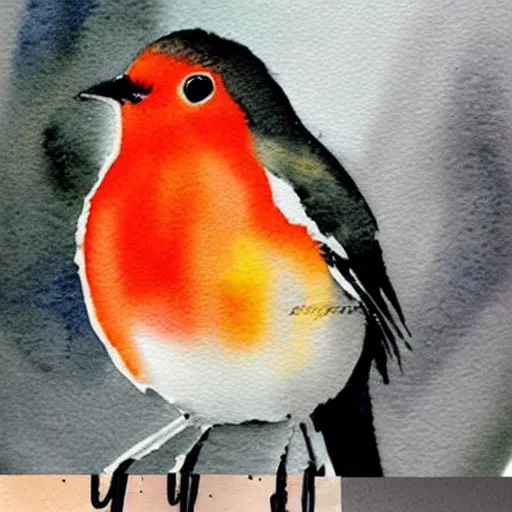 Prompt: abstract watercolor painting of robin bird, very very very very very beautiful nature art, masterpiece, realistic and detailed