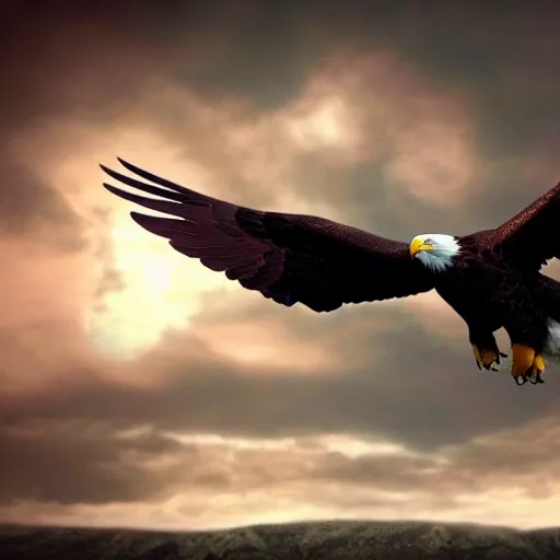 Image similar to A hyper realistic photo of a baby girl flying on an eagle, realistic, dark, cinematic, 8k render, full HD