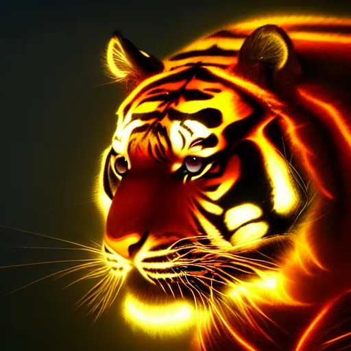 Prompt: a tiger made of fire, portrait, fantasy, beautiful face, vivid colors, elegant, concept art, sharp focus, digital art, hyper - realistic, 4 k, unreal engine, highly detailed, hd, dramatic lighting by brom, trending on artstation