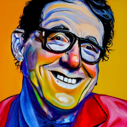 Prompt: painting of comedian tim dillon colorful,, 800t, 35mm, full-HD