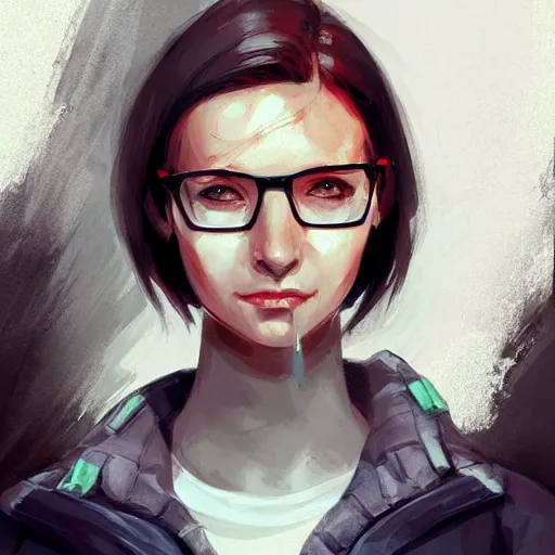 Image similar to gordon freeman as an attractive young smiling woman, hd shot, digital portrait, beautiful, artstation, comic style, by artgerm, jakub rozalski and charlie bowater