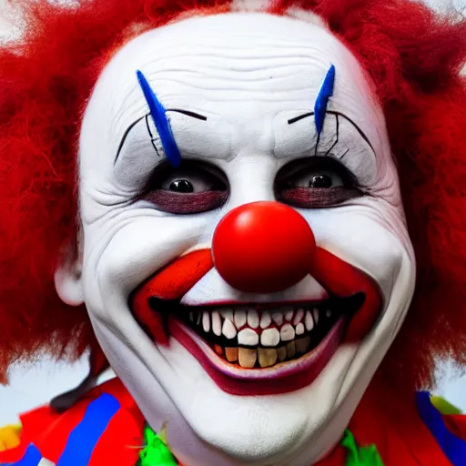 Image similar to photo of a scary clown smiling at the camera