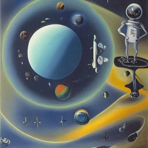 Prompt: A surrealist oil painting by Salvador Dali of outer space