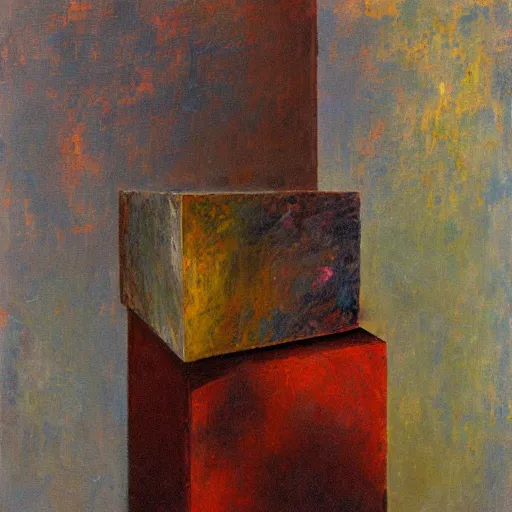 Image similar to a impasto painting by shaun tan of an abstract sculpture by the caretaker