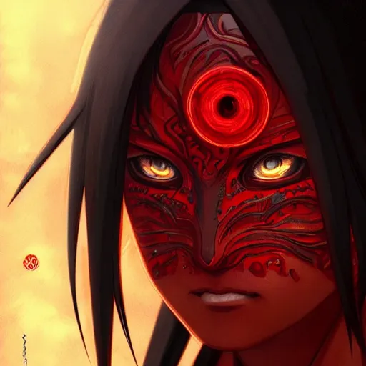 Prompt: itachi uchiha, red glowing eyes, intricate, elegant, highly detailed, digital painting, artstation, concept art, smooth, sharp focus, illustration, art by artgerm and greg rutkowski and alphonse mucha