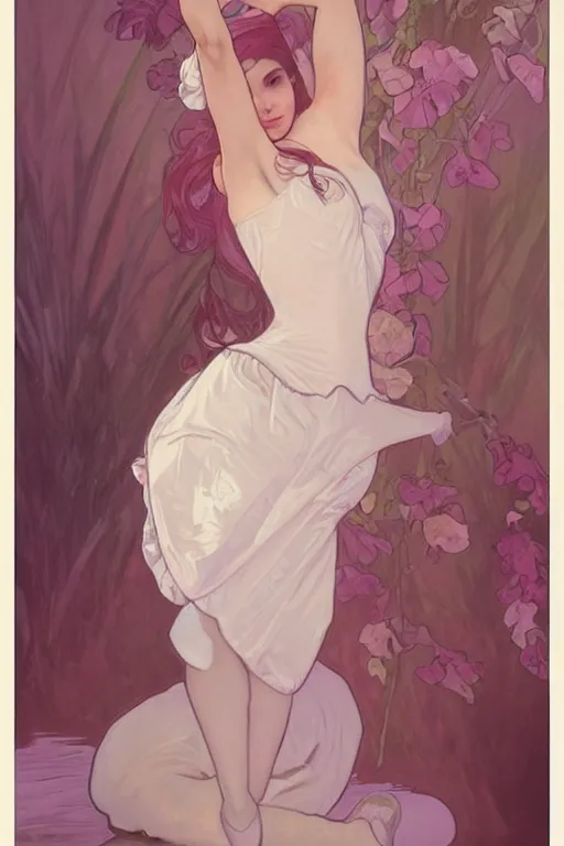 Image similar to ballerina, soft, pink, artgerm and alphonse mucha, trending on artstation