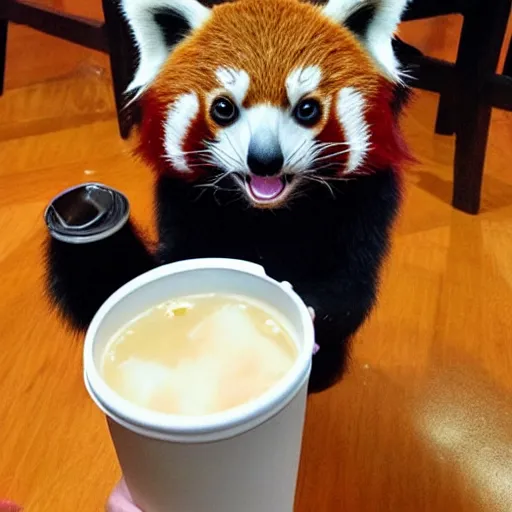 Image similar to Red Panda drinks Bubble Tea