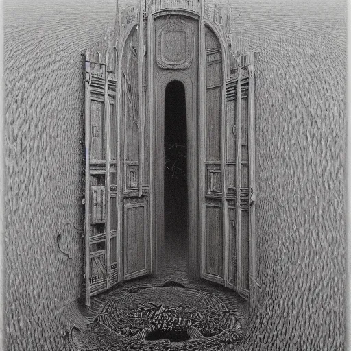 Prompt: the gates of heaven closed why lost souls try to climb over the gates style of Zdzisław Beksiński 8k hyperdetailed