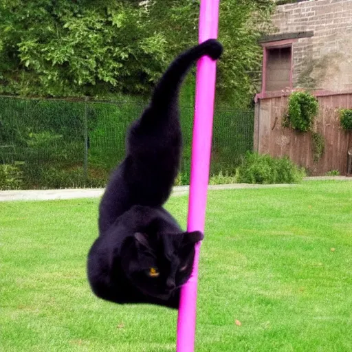 Image similar to fat black cat doing pole dance