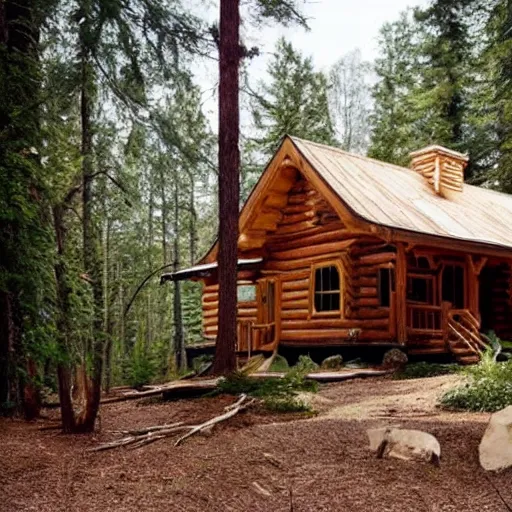Image similar to a beautiful wood cabin in the forest made of angelina jolie