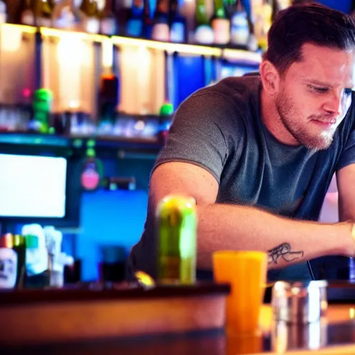 Prompt: australian IT support man at a bar