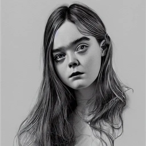 Prompt: a striking hyper real illustration of Elle Fanning by Antoine Caëcke